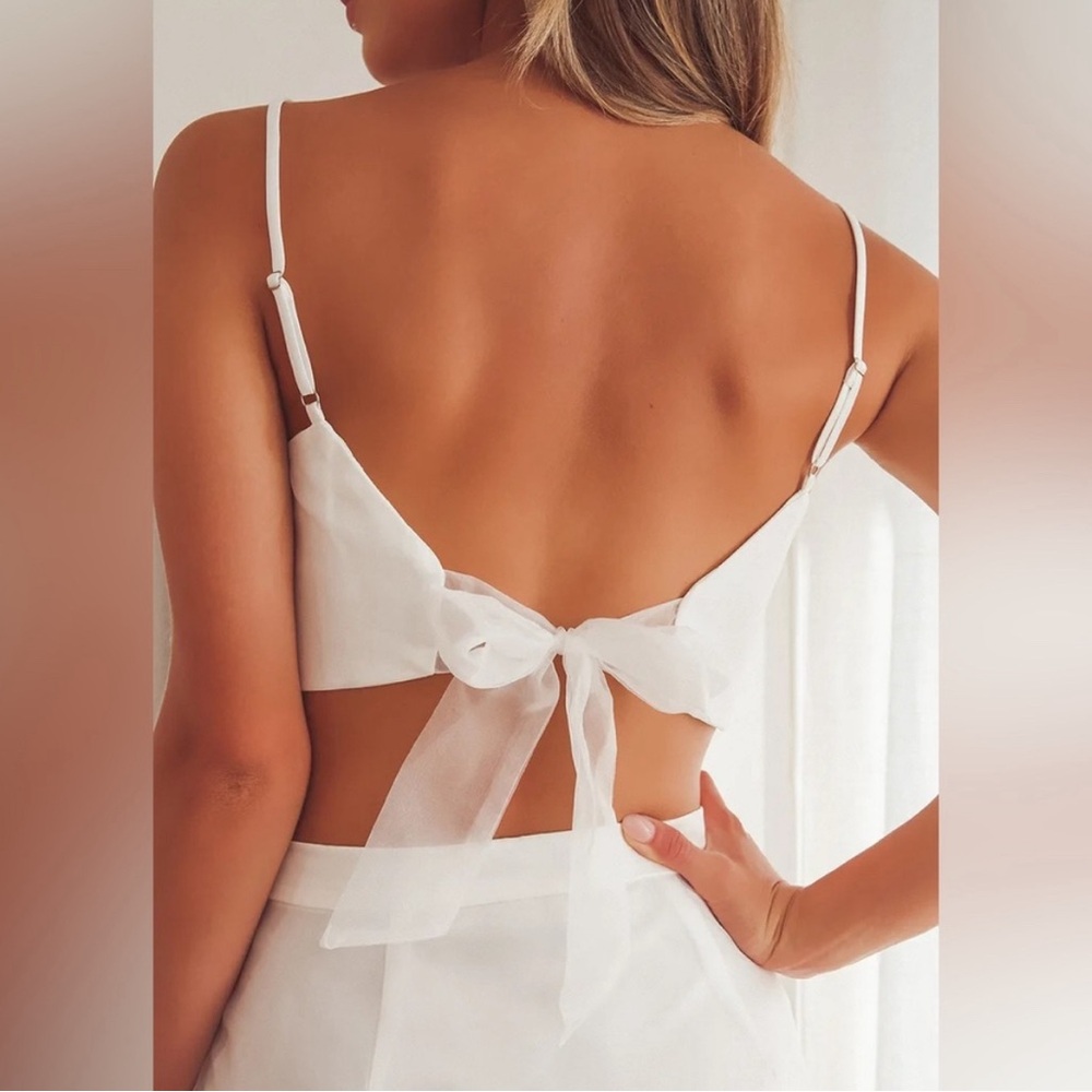 White Organza Tie Back Crop Top